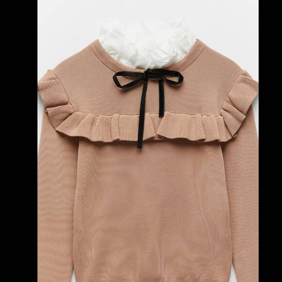 ZARA COMBINATION KNIT RUFFLED SWEATER XS NWT - Picture 7 of 7